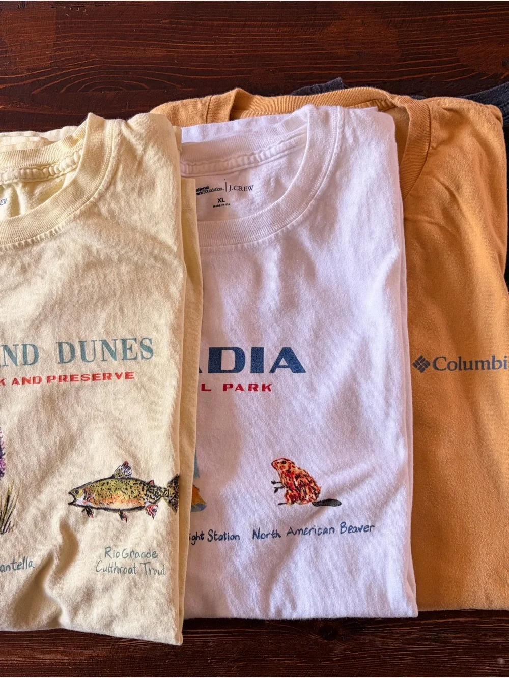 Lot of 4 J. Crew & Columbia Tees in Yellow, White, Charcoal, Pale Yellow